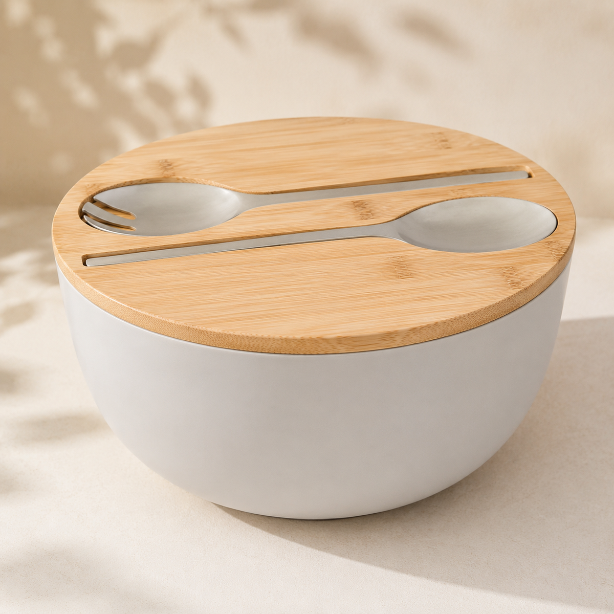 Bamboo Fiber Salad Bowl Set with Lid & Servers – 9.8"