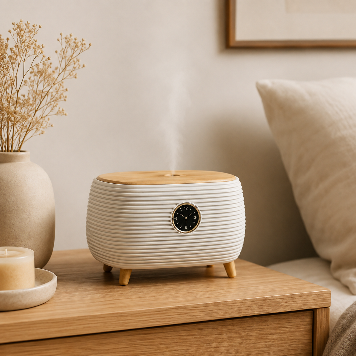 Wood-Grain Aromatherapy Diffuser with Bluetooth Speaker & Clock