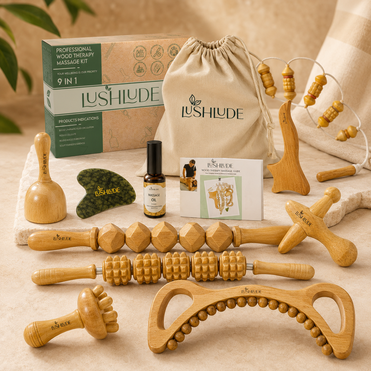 9-in-1 Wooden Massage & Self-Care Tool Kit