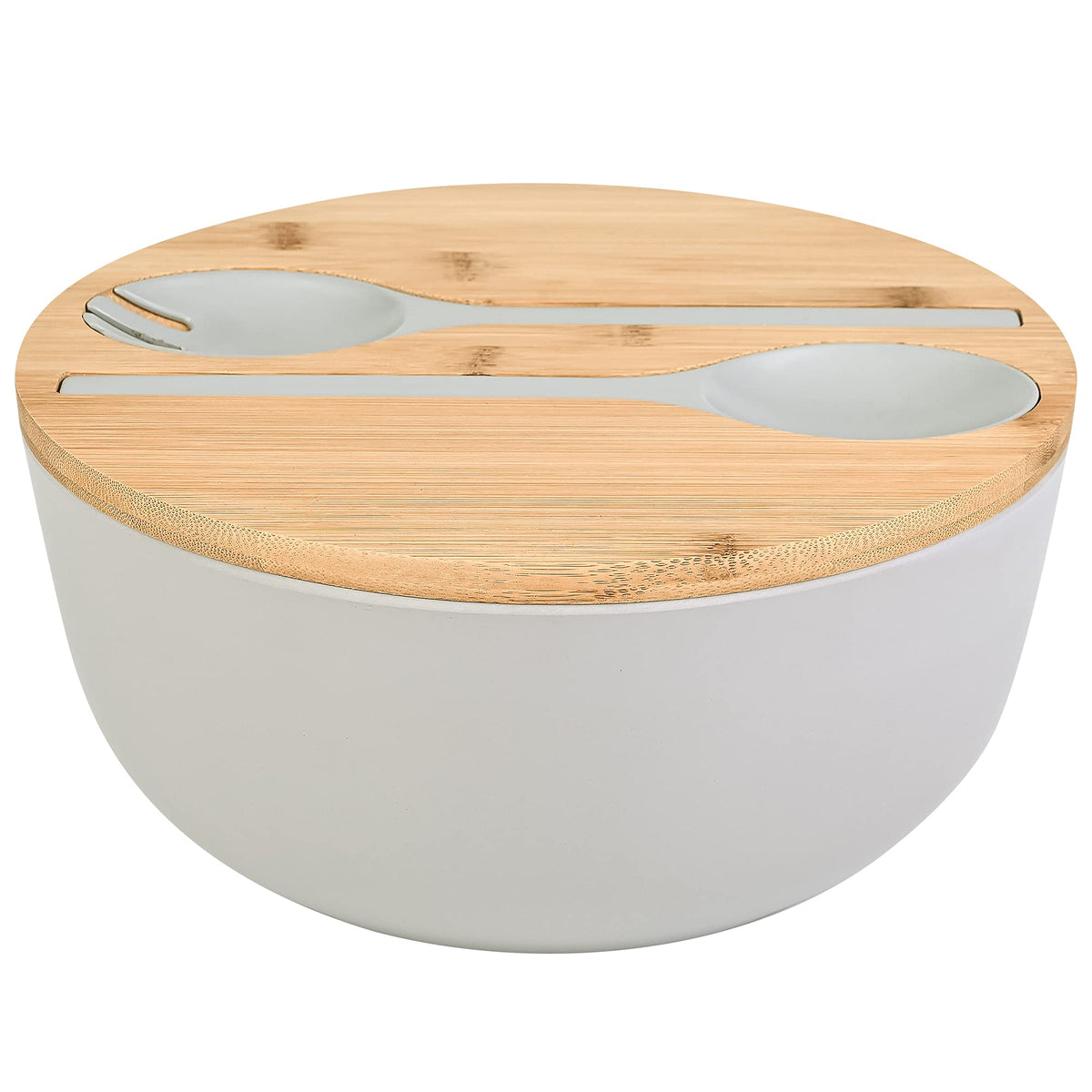 Bamboo Fiber Salad Bowl Set with Lid & Servers – 9.8"